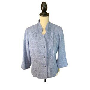 Vintage Miss Dorby Womens Blazer 10P Blue 3/4 Sleeve Textured Paisley Grannycore